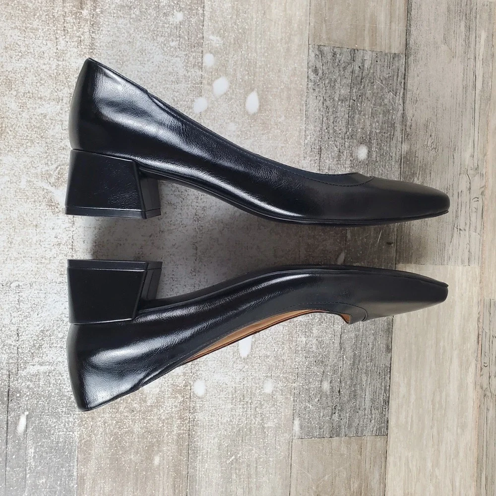 Naturalizer‎ Huntley Womens Pump Sz 10 W Black Faux Leather Slip On Block Heel